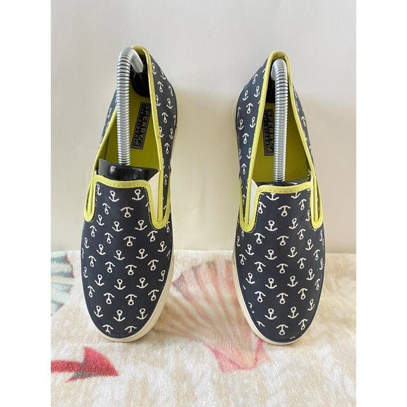Sperry Shoes - Sperry Spider Women's  Slip On Casual Canvas Blue White Yellow US 9